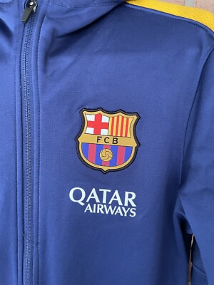 Nike Therma-Fit Soccer Jacket FCB Qatar Airways Blue Hooded Full