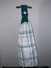 Hanging Double Kitchen Towel Teal Crocheted Top Turquoise White Plaid Checkered