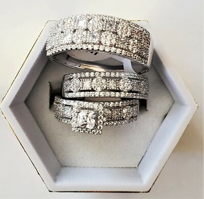 Clicks Trends CZ Trio Wedding Set For Him & Her 925 Sterling Silver