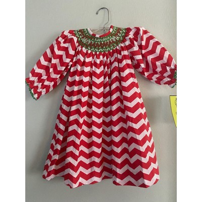New stellybelly smocked red green chevron Christmas holiday dress 3t nwt white