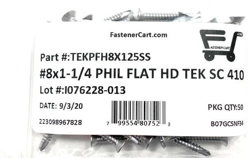 (50) 8x1 1/4 Stainless Steel Phillips Flat Head Self Drilling Tapping TEK Screws - Picture 3 of 4