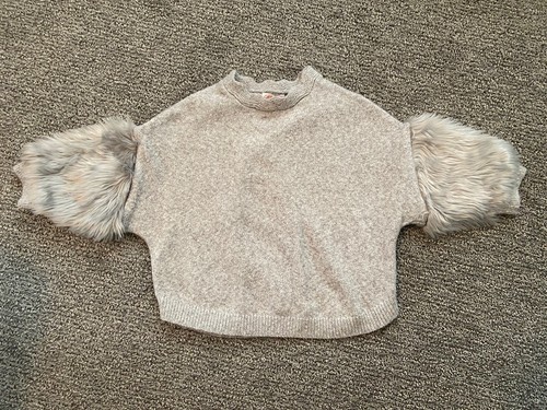 Cat & Jack Faux Fur Grey Sweater Girls Size 4T Cotton Blend Knit EUC - Picture 8 of 11