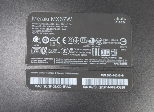 Cisco Meraki MX67W-HW Cloud-Managed Security Appliance Wave 2 WiFi - Picture 4 of 4