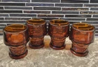 VINTAGE ANCHOR HOCKING GEORGIAN HONEYCOMB AMBER 5" JUICE GLASSES 1970s SET OF 4