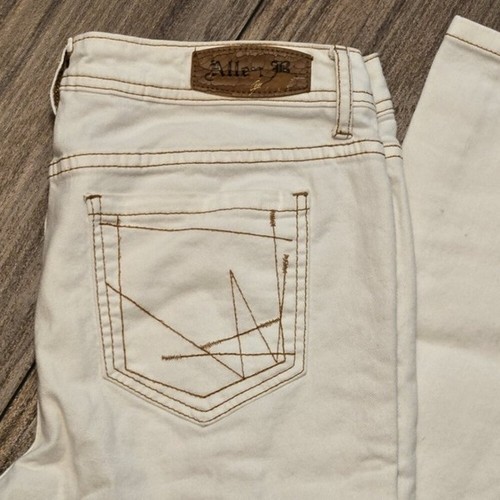 Allen B by Allen Schwartz Womens Distressed Jeans Cream Off White Size 10