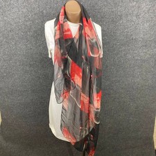 Abstract Geometric Sheer Oblong Scarf Red Black Grey Artistic Lightweight