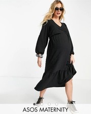 ASOS DESIGN Maternity nursing tie wrap dress black US 10 UK 12 Made In Romania