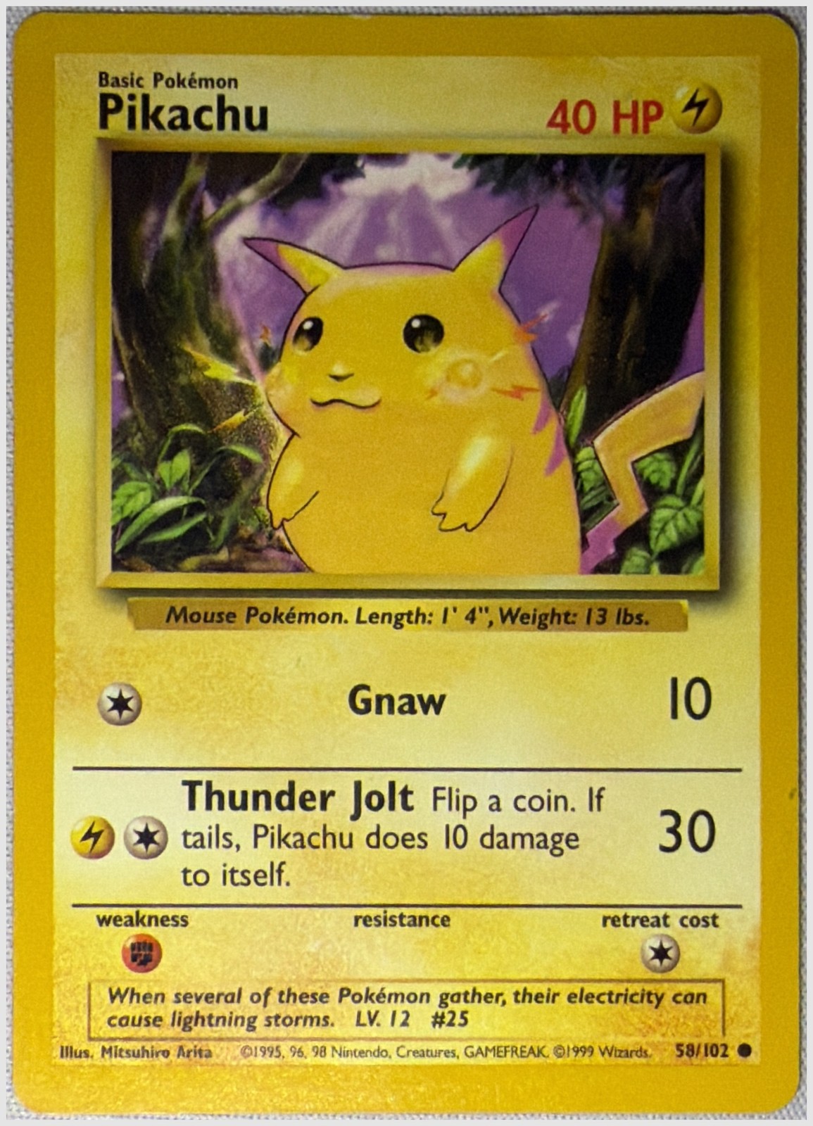 Pikachu 58/102 Base Set Unlimited Non-holo MP or Better