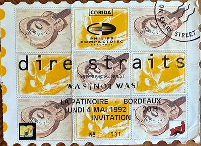 DIRE STRAITS - Offizielle Einladung Konzert Bordeaux 4. Mai 1992 - On Every Stre