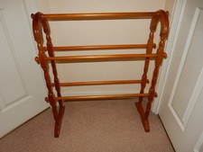 Vintage Pine Turned Wooden Towel Rail 5 Bar Freestanding Clothes Drying Rack