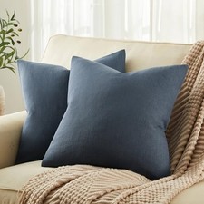 Rustic Cotton Linen Throw Pillow Covers Set of 2, 22" x 22" Pack of 2 Navy