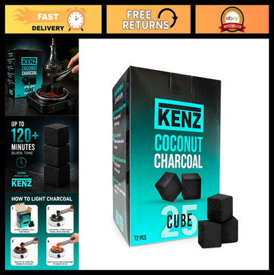 100% Natural Coconut Charcoal Cubes 25mm - Low Ash, 72 Pieces for Hookah & Grill
