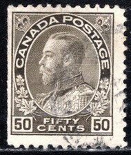 Canada Stamp Scott #120, 50c, King George V, Black Brown, Used, VF, SCV$3.75 (B)