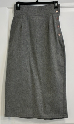 Vtg David Benjamin Wool Blend Pencil Skirt S Gray Kick Pleat Pinup Secretary USA