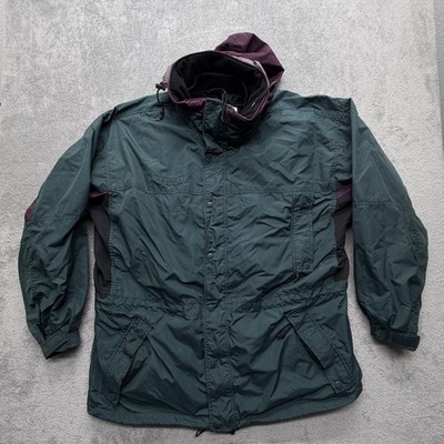 Vintage Columbia Long Peak Jacket Mens 2XL Green Hooded Nylon Parka Ski 90s