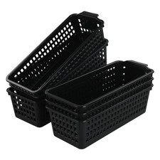 6 Pack Small Plastic Storage Baskets, Black Desktop Baskets