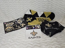 New Orleans Saints Lot Argyle Socks, Decal Stickers, and Masks