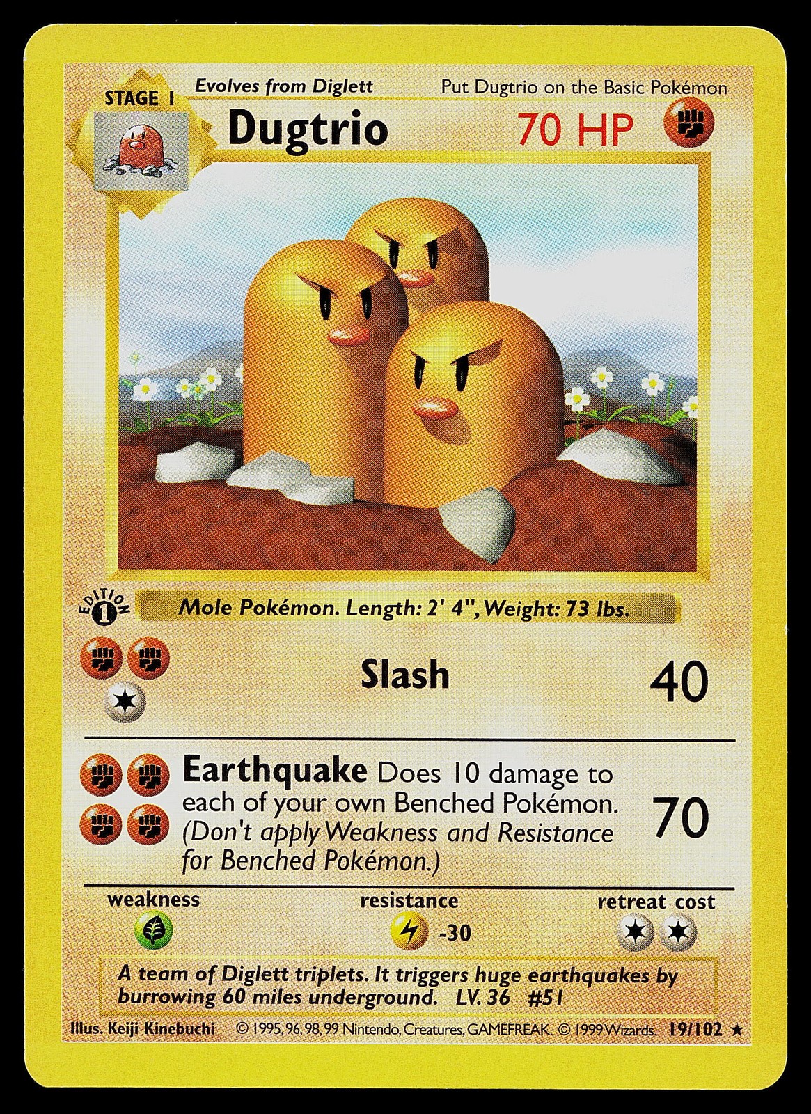 Pokemon Card - Dugtrio 1st Edition Base Set Shadowless 19/102