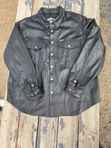 Harley Davidson Black Leather shirt Jacket 2XL Genuine Leather Vintage Y2K 2006