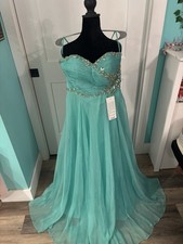 teal and gold pageant prom dress