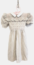 Vintage Polly Flinders Girls Striped Smocked Short Sleeved Dress Size 6 Gray