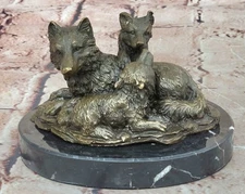 100% Bronze statue sculpture Wolf Howl Artwork Crafts Hand Made deco Statue Gift