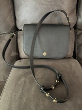 Tory Burch Black Saffiano Crossbody Shoulder Bag with Gold Logo