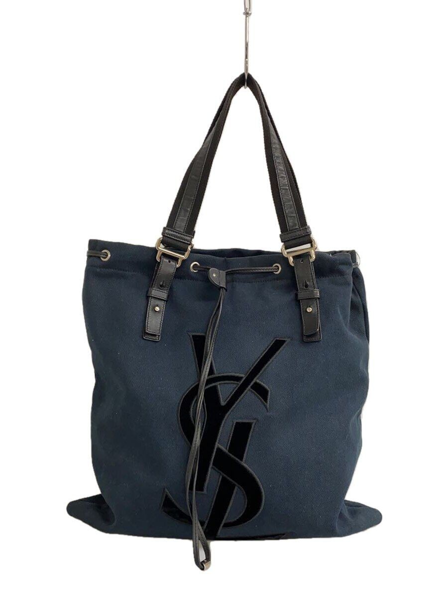 Borsa tote YVES SAINT LAURENT tela nera tinta unita usata