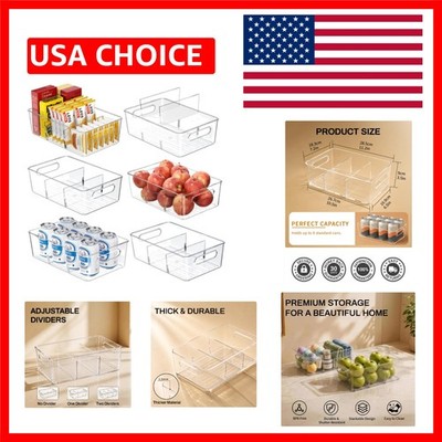Stackable 6-Pack Clear Plastic Organizers with Dividers for Clutter-Free Living