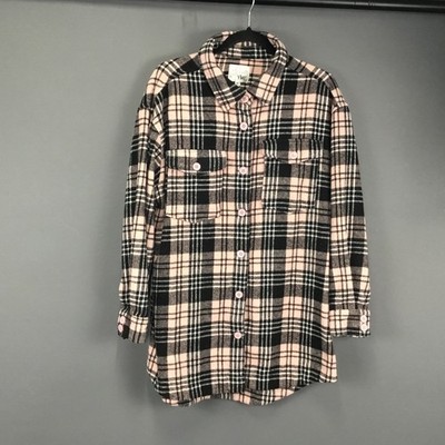 YMI Shirt Womens XL Pink Black Plaid Button Front Flannel Long Sleeve Pockets