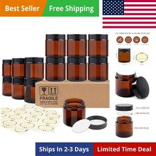 4 Oz Thick Amber round Glass Jars with Inner Lids and Black Lids, 12 Pack Small