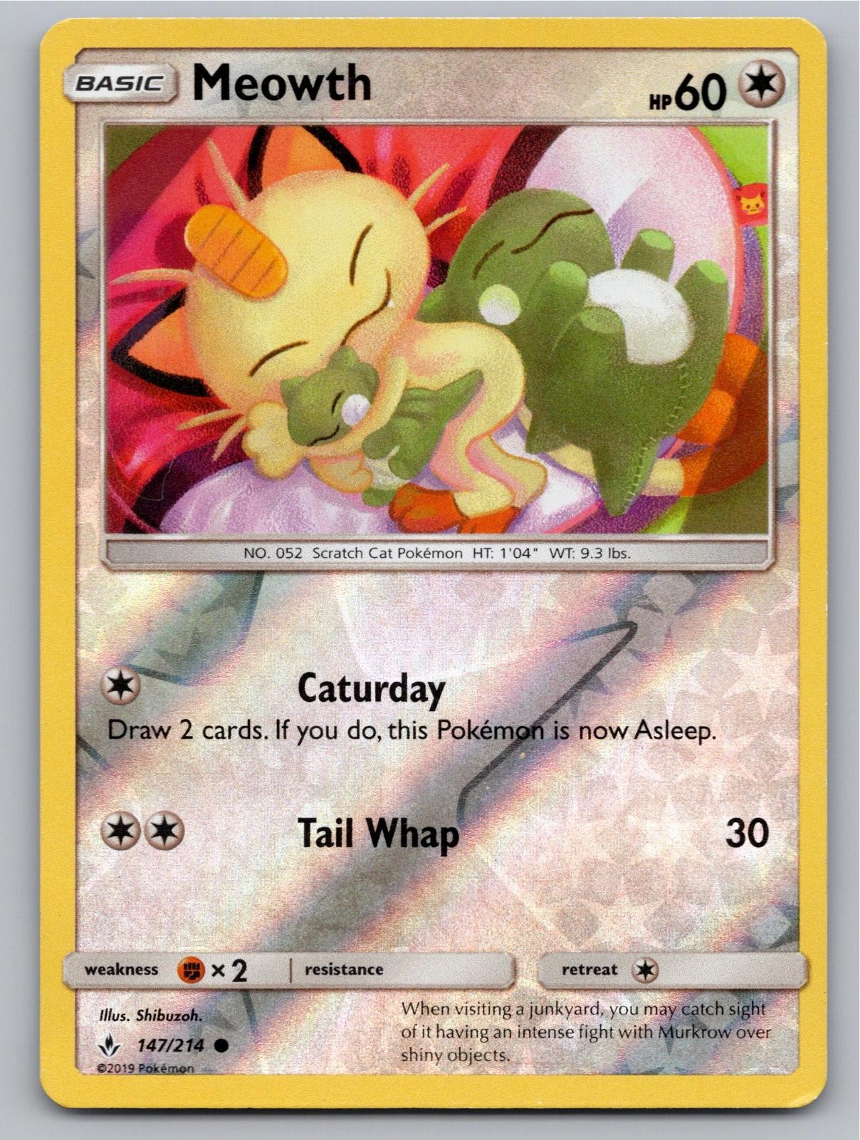 2019 POKEMON MEOWTH UNBROKEN BONDS 147/214 REVERSE HOLO C LP A86169 FREE S&H