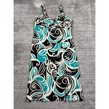 R&K Originals Dress Womens 14 Teal Black Abstract Swirl Twist V-Neck Midi A-Line