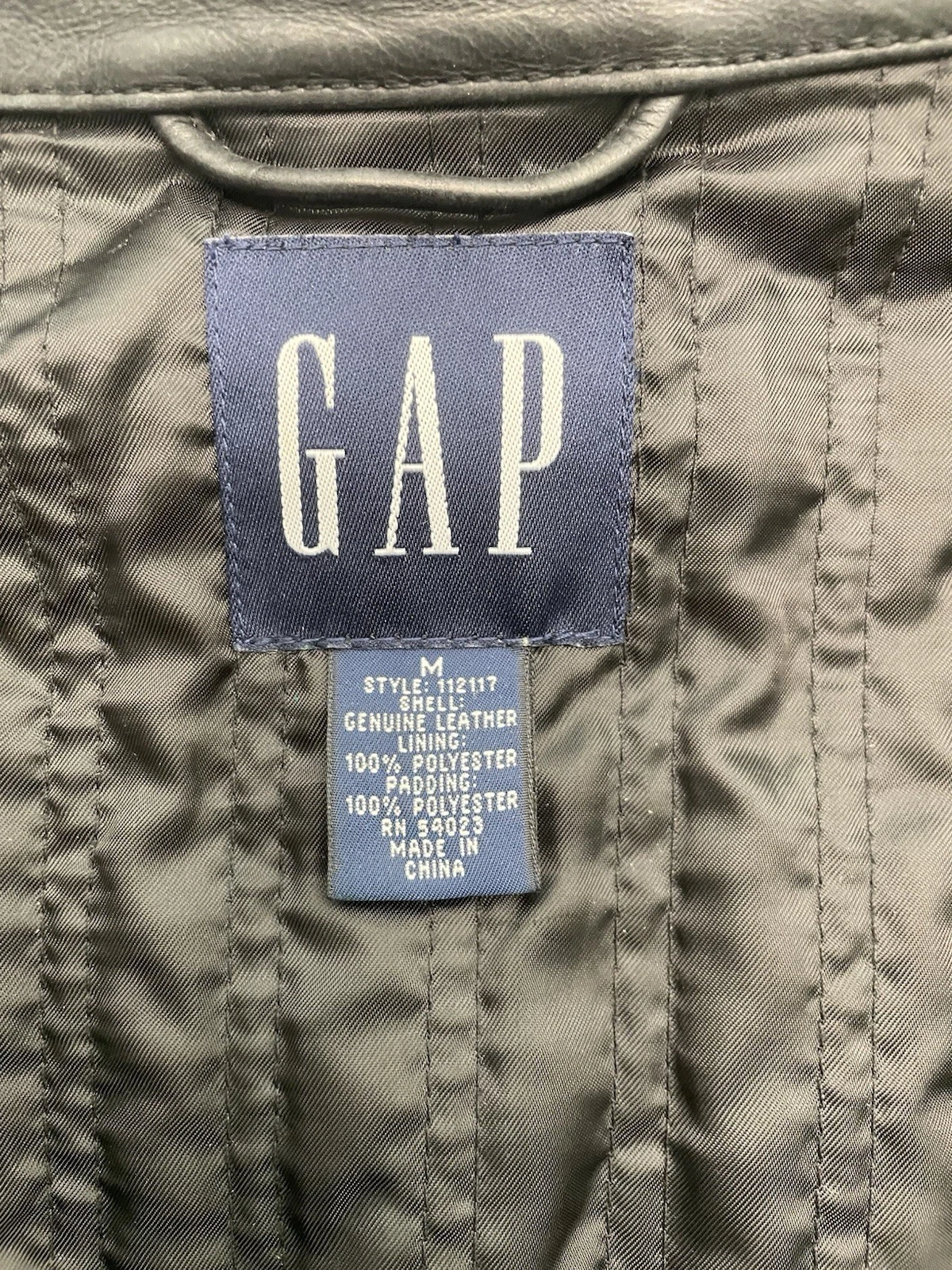 GAP Men's Genuine Leather Biker Jacket Black Zip Front Lined Size M - product detail image 3