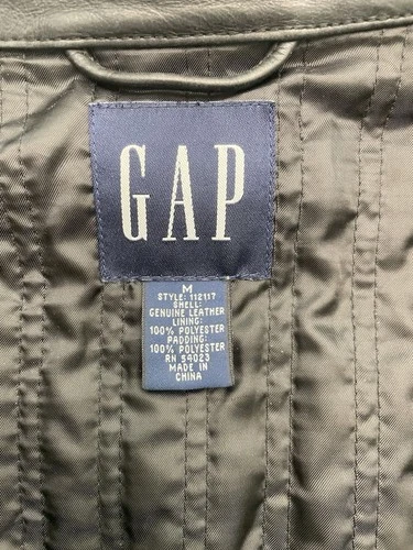 GAP Men's Genuine Leather Biker Jacket Black Zip Front Lined Size M image 3