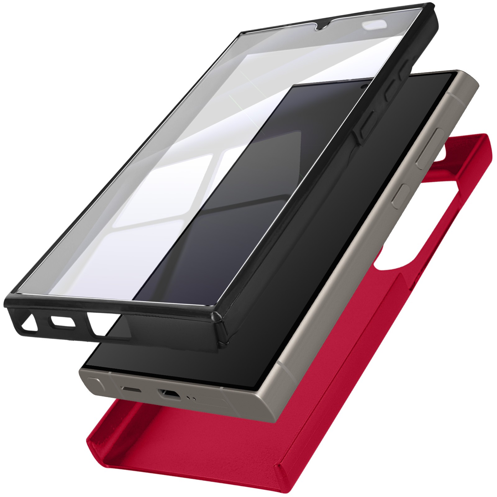 Coque Galaxy S24 Ultra double face rouge avec protection d'écran tactile intégrée - 3