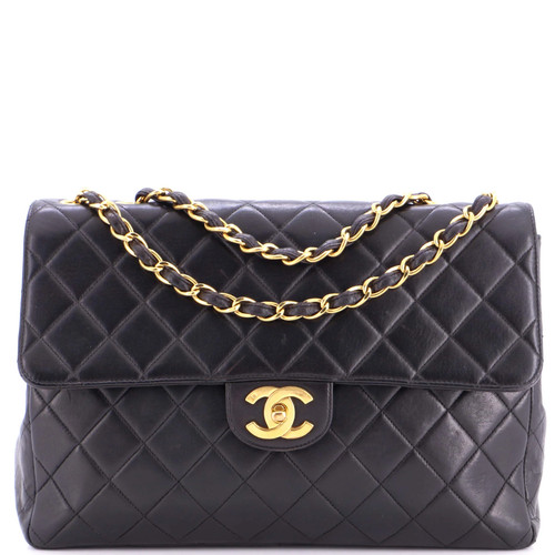 Chanel Vintage Classic Single Flap Bag Quilted Lambskin Jumbo