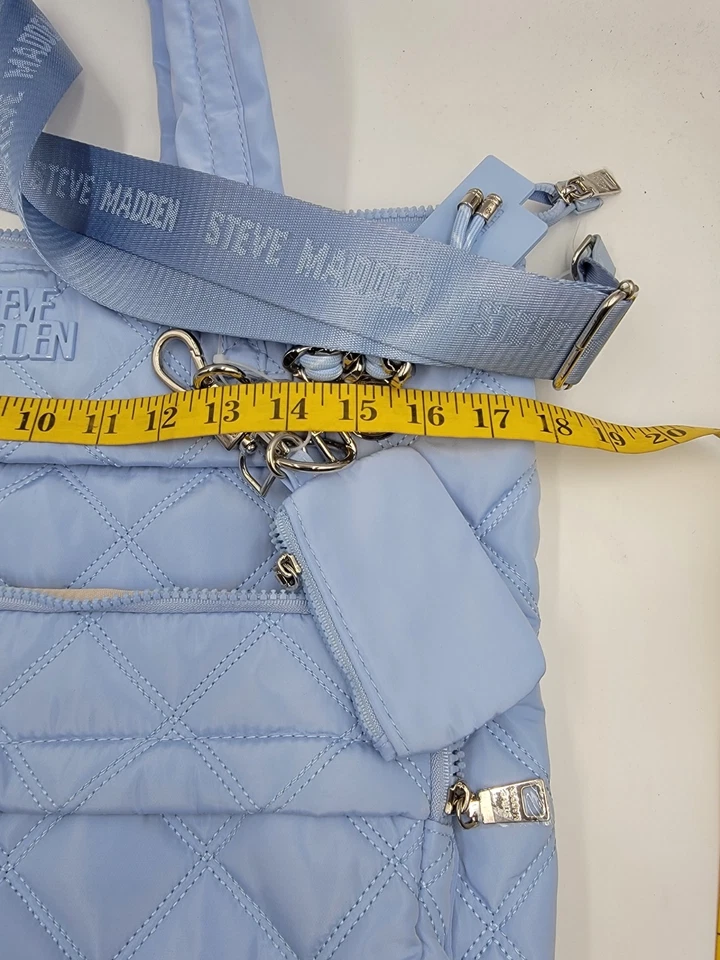 Bolso Bandolera Steve Madden BTeam Acolchado Para Mujer Azul Claro Cremallera Top Foto 4 de 4