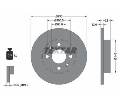 2x TEXTAR Bremsscheibe Vorderachse Ø 238mm für Dacia