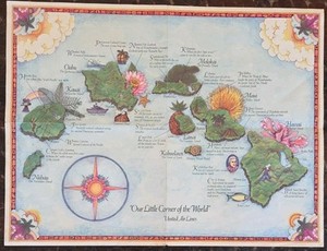 Vintage 1960 United Airlines Map Hawaiian Islands Our Little Corner of the World