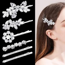 6 Pieces Delicate Rhinestone Hair Clip, Leaf Wedding Hairpin Bride Elegant