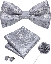 Paisley Pre-tied Bow Tie and Pocket Square Cufflinks Lapel Pin Sets for Men 4PCS
