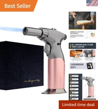 Dual Flame Butane Torch Gun - Refillable Luxury Hand Held Mini Blow Torch for...