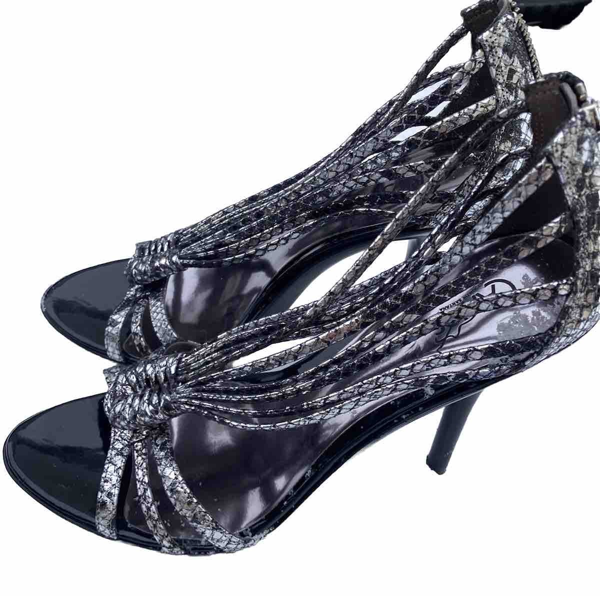 Carlos by Carlos Santana Metallic Snake Print Stiletto Heels Black Silver 8.5