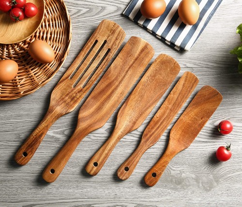 Holzspurtles Set mit Halter, Natur Teak Küchenutensilien 6er Set, Wärme... - Bild 4 von 7