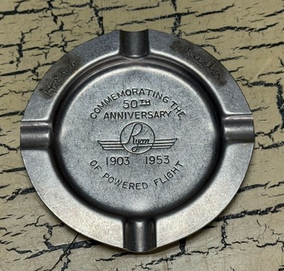 50th Anniversary Of Powered Flight Ashtray 1903 1953 Ryan Stamped Metal Rare