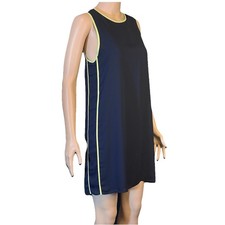 Navy Shift Dress Lime Green/Yellow Lining And Trim Sleeveless Relaxed-Fit Size M
