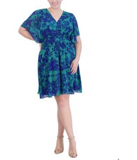 Jessica Howard Womens Smocked Waist Fit & Flare Dress, blue, Plus Size, 18W