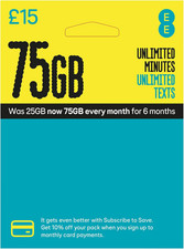 EE Pay as You Go SIM Card UK PREPAID PAYG £15 Bundle 25GB + (50GB FREE DATA Ever