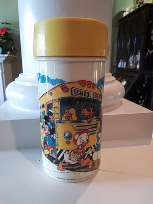 RARE VINTAGE Aladdin Mickey Mouse School Bus Stop Vacuum Safety Sealed Thermos